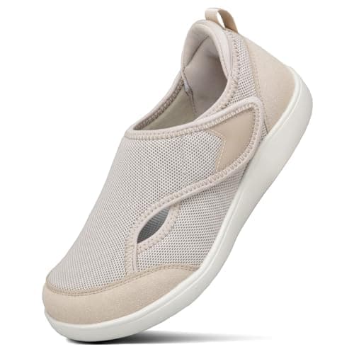 Kanlanlo Womens Wide Diabetic Shoes Adjustable Walking Shoes Wide Width Sneakers for Arthritis Edema Swollen Feet Indoor Outdoor (Khaki, Adult, Women, 9, Numeric, US Footwear Size System, Wide)