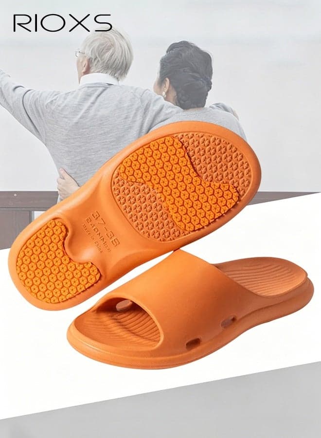 Unisex Slippers, Open Toe Non Slip Shower Shoes for Men and Women, Soft Lightweight House Slippers for Women, Quick Dry Cushioned Thick Sole Slides, Arch Support Oder Free Beach Sandals for Indoor Bathroom Dorm Pool Home Beach, Orange