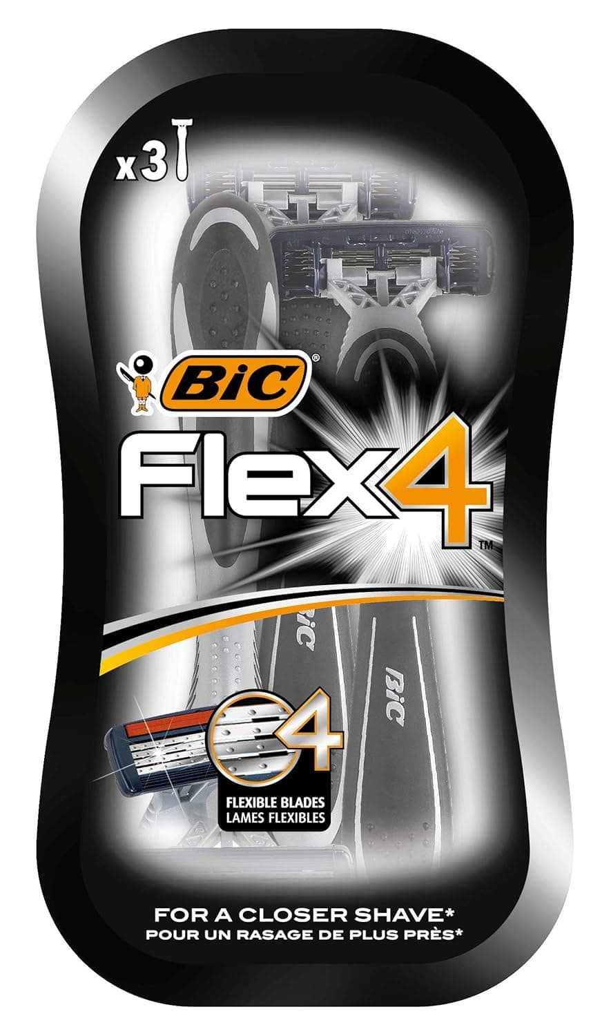 Bic Flex 4 Comfort Mens Razors Pack of 3 Disposable 4Blade Razor with Lubricating Strip for A Smooth And Precise Shave