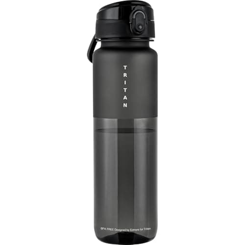 Edmyre 32oz Water Bottle with Chug Lid, Frosted & Clear Tritan BPA-Free, Leakproof, Wide Mouth, Portable Sports Water Bottle for Gym, Office, Travel, Outdoor (Black)