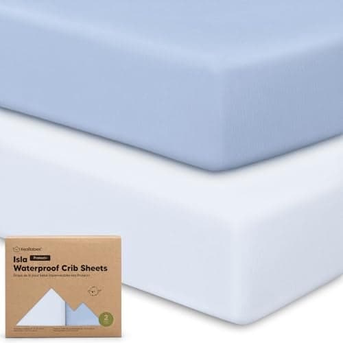 2-Pack Waterproof Baby Crib Sheets for Boys, Girls - 52x28 Viscose Derived from Bamboo Toddler Bed Sheet Neutral, Fitted Crib Mattress Protector Cover for Baby Bedding, Soft & Gentle (Blue Flax)