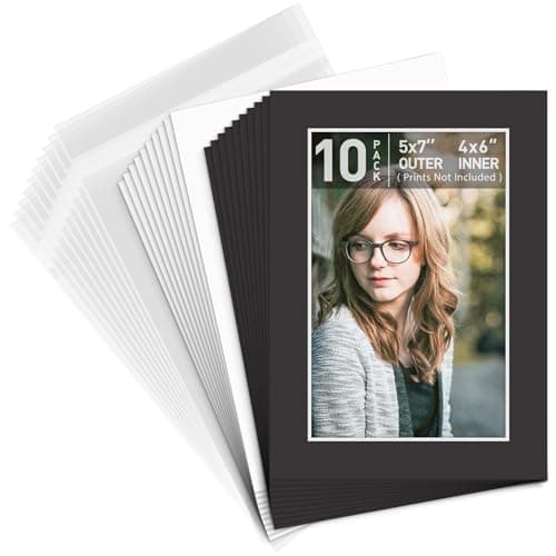 Golden State Art, Pack of 10 Black Pre-Cut 5x7 Picture Mat for 4x6 Photo with White Core Mattes Sets. Includes 10 High Premier Acid Free Bevel Cut Matts & 10 Backing Backers Board & 10 Clear Bags