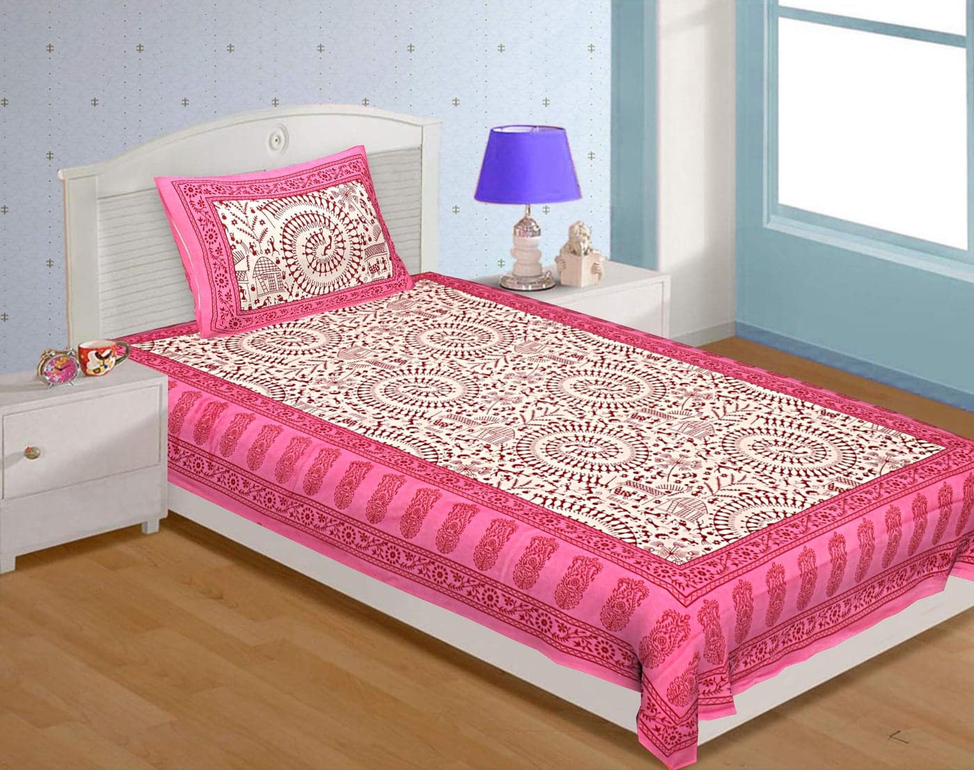 UNIBLISS Cotton 144 TC Bedsheet (Single_Pink)