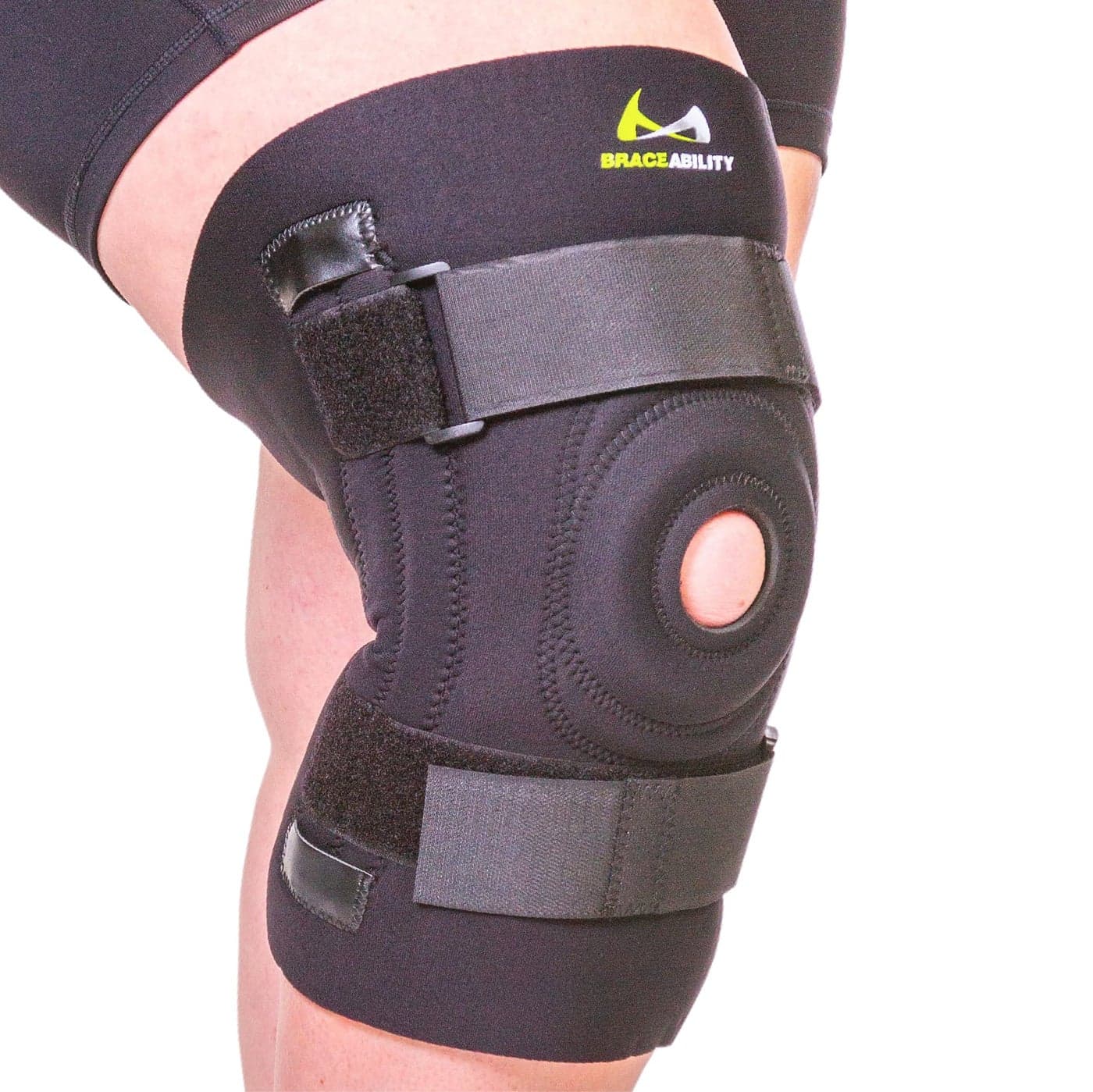 BraceAbility Bariatric Knee Brace for Large Legs - Plus Size Knee Brace with Side Stabilizers for Big Men or Women, Arthritis, Patellar Tendonitis, Obese Chondromalacia Pain, Instability (Large)