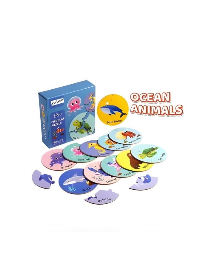 Twisoo Children Educational Wooden Puzzle Toy 36-Piece Forest & Marine Animal Round Puzzle – Cognitive Matching Circular Wooden Jigsaw Game, Montessori Learning Toy for Toddlers & Kids