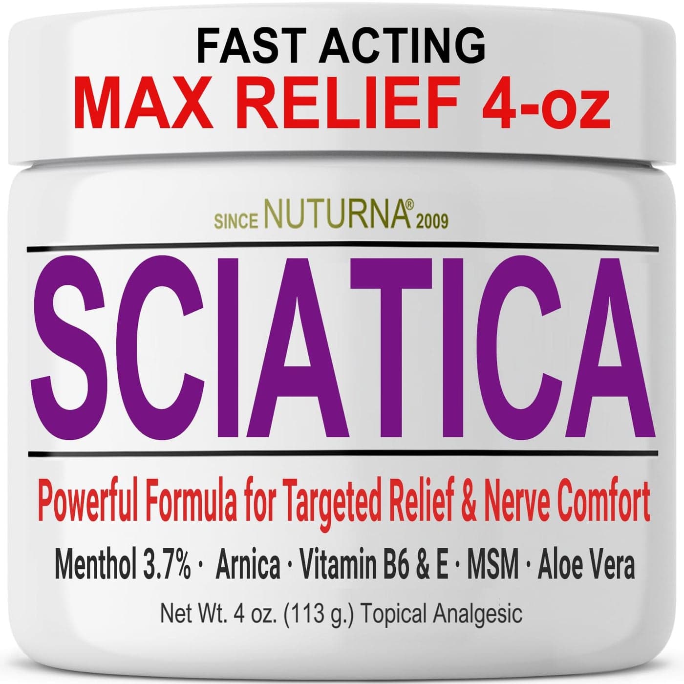 Sciatica Nerve Cream Maximum Strength Comfort Cream for Feet Hands Legs Toes Back Natural Ultra Strength Arnica MSM Menthol Soothing Comfort Large 4 Oz
