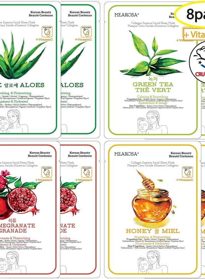 Vitamin C Collagen Natural Essence Face Mask Beauty Facial Mask Sheet Mask Korea Skin Care Premium Quality (8 pack)