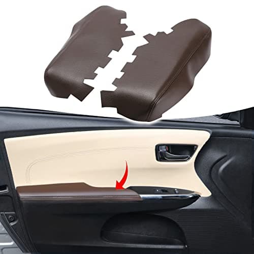 KBH Car Front Door Panel Armrest Cover Replacement for Toyota Avalon 2013 2014 2015 2016 2017 2018, Vinyl Leather Upholstery, Anti-Scratch, 1 Pair, Brown (Leather Part Only)
