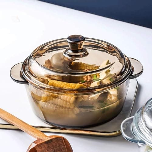 Bellemax1000 ML Brwon Glass Casserole Deep Round - Oven and Microwave Safe Serving Bowl with Glass Lid (Amber - 1000ML, Set of 2)