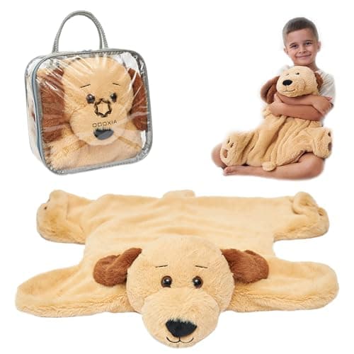 ODOXIA Weighted Lap Pad for Kids Calming Comforting Weighted Lap Animal Dog Buddy Sensory Weighted Animals Weighted Lap Blanket for Sensory Needs Carrying Bag Included 5 Lbs