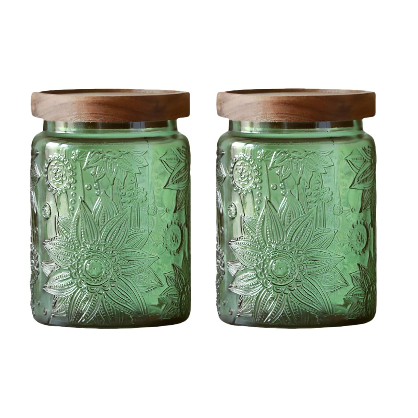 Set of 2 Vintage Glass Jars Green Glass Storage Jars with Solid Wood Lids 237 oz for Kitchen Pantry Candy Flour Oatmeal Coffee Beans Pet Food Laundry Detergent Cute Jar Green 2 Pack