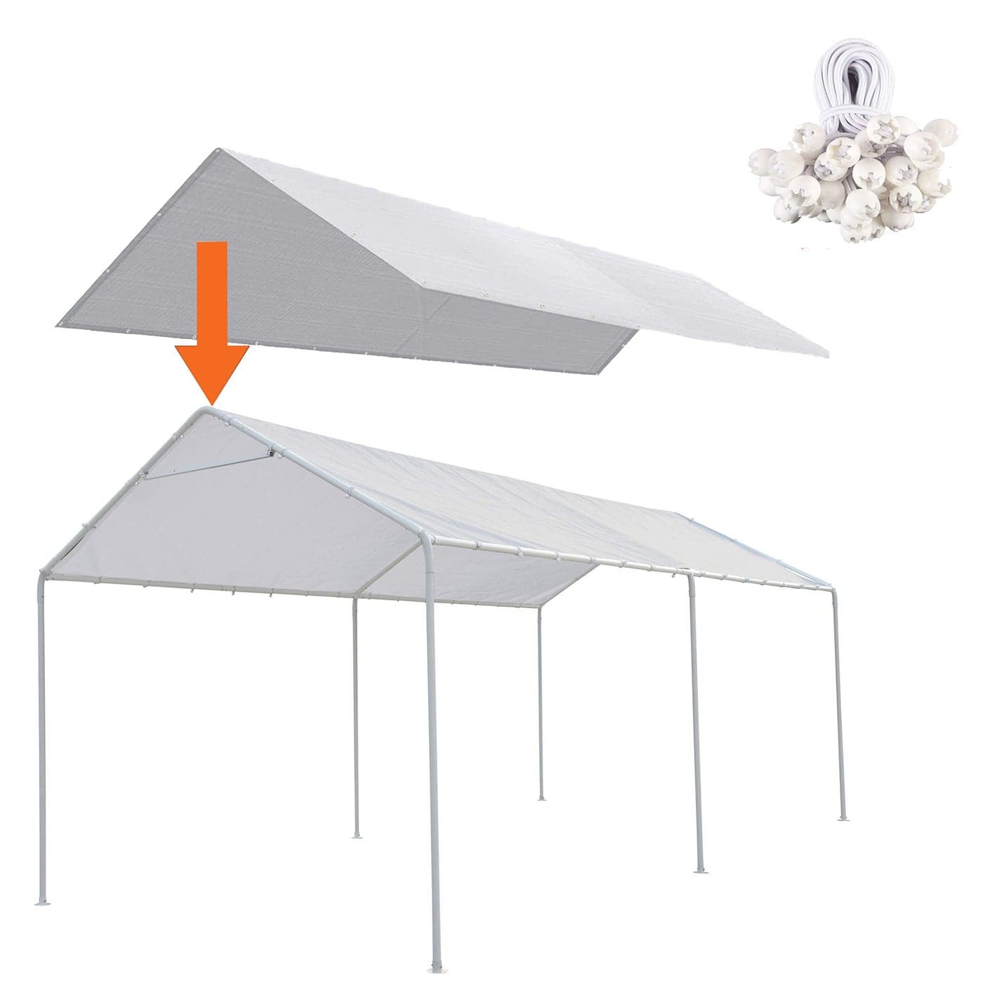 Thanaddo 10 x 20 Ft Carport Replacement Canopy Cover Garage Top Tent Shelter Tarp with Free 44 Ball Bungee CordsWhiteOnly Cover Frame Not Include 10x20 White