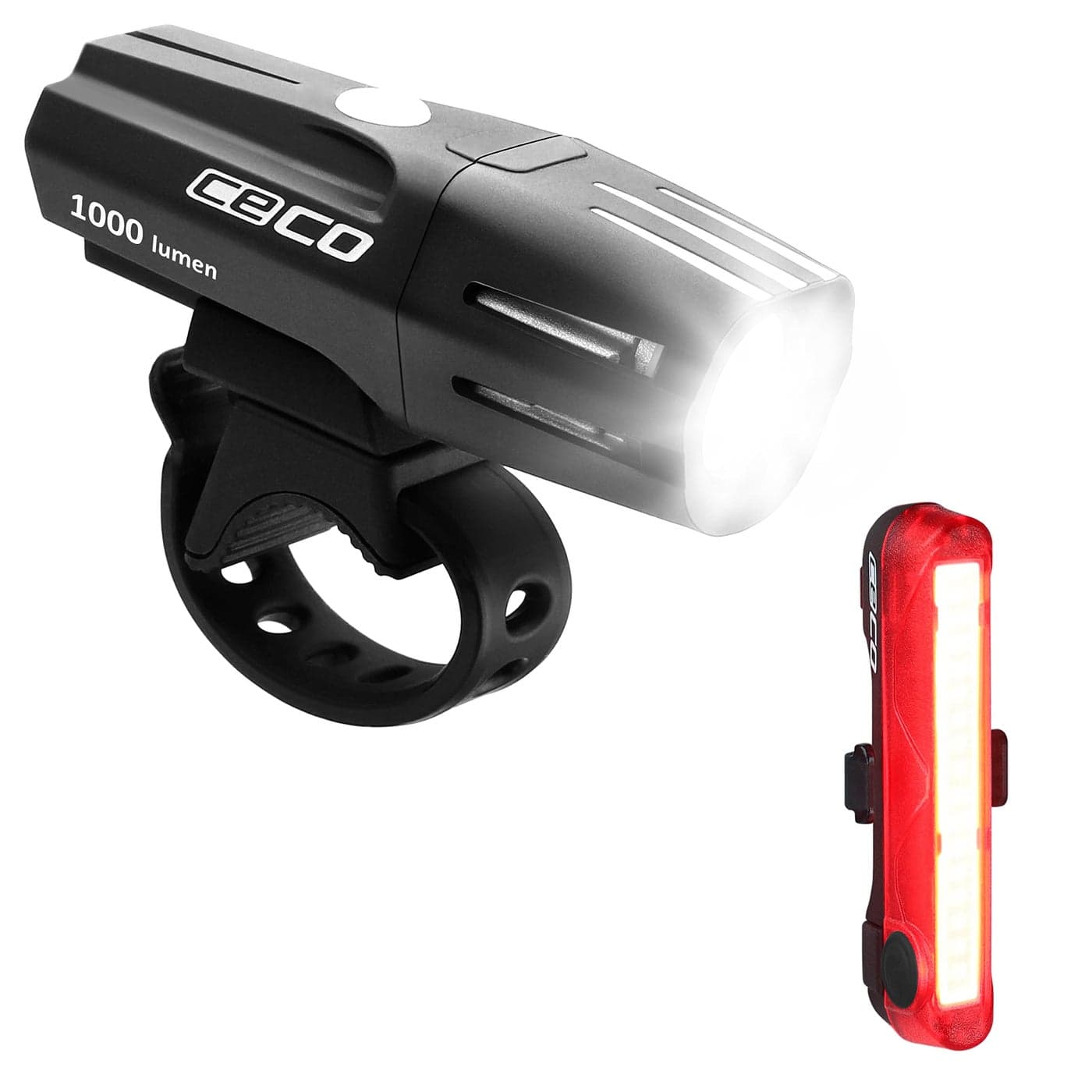 CECO-USA: 1000 Lumen Headlight & 80 Lumen COB LED Tail Light for Cyclists who Want to See far & to be seen from Super Wide Angle. Brightest USB Rechargeable Bike Light Set Available for All Cyclists