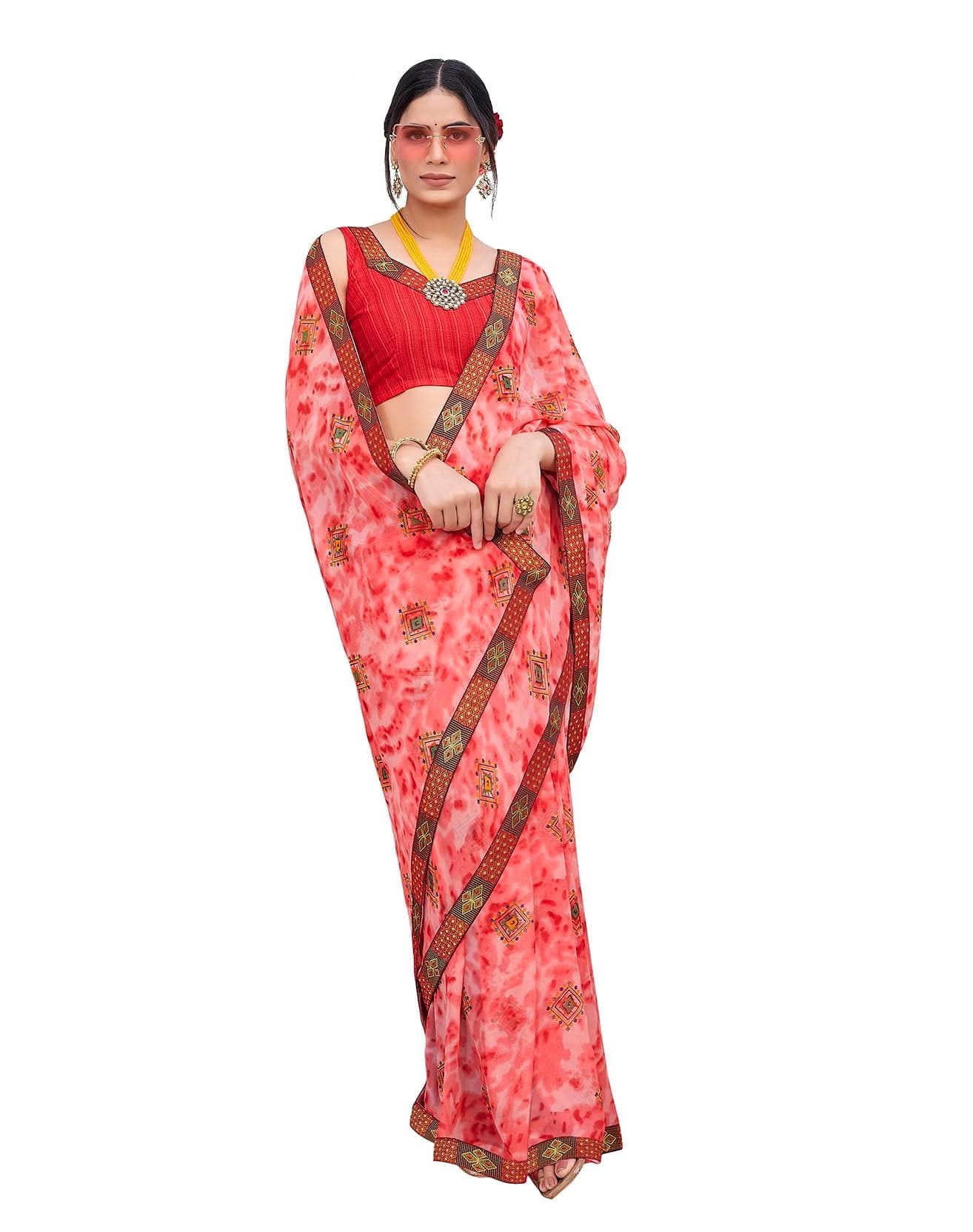 Yashika Women's Georgette Saree Printed Saree With Unstitched Blouse Material - Suitable For All Indian Occasions and Festivals (AZ-YS-OG-KAJUKATRI GAJRI)