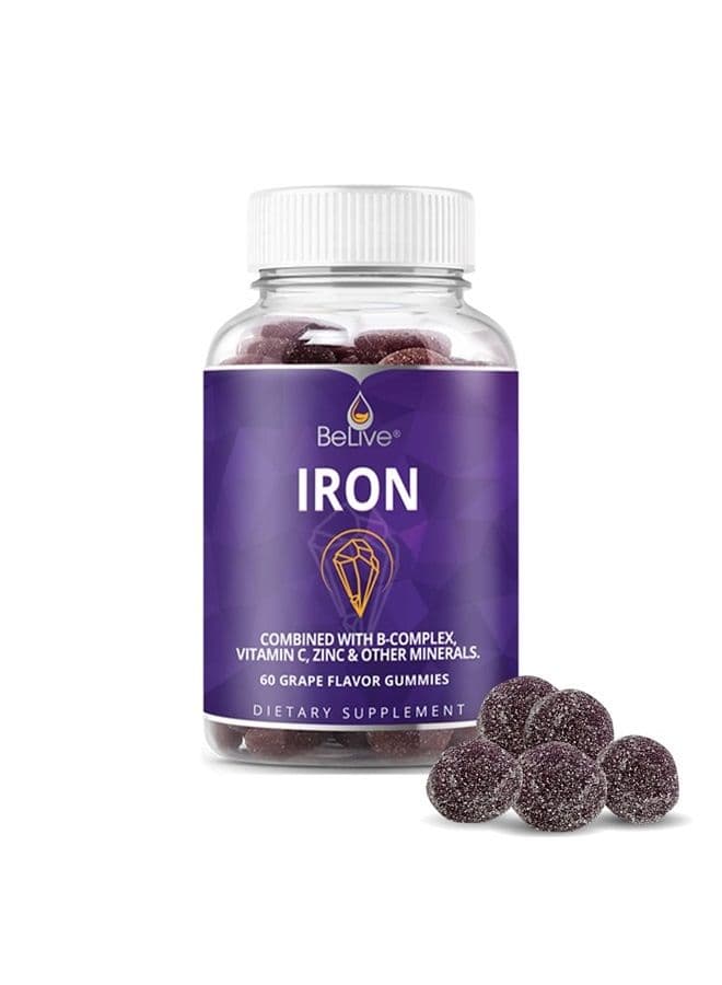 Iron Gummies - Multivitamin Iron Supplement with Vitamin C, A, B & Zinc, Supports Blood Oxygen, Vegan Iron Supplements for Women, Men & Kids for Growth and Development - Grape Flavor | 1-Pack