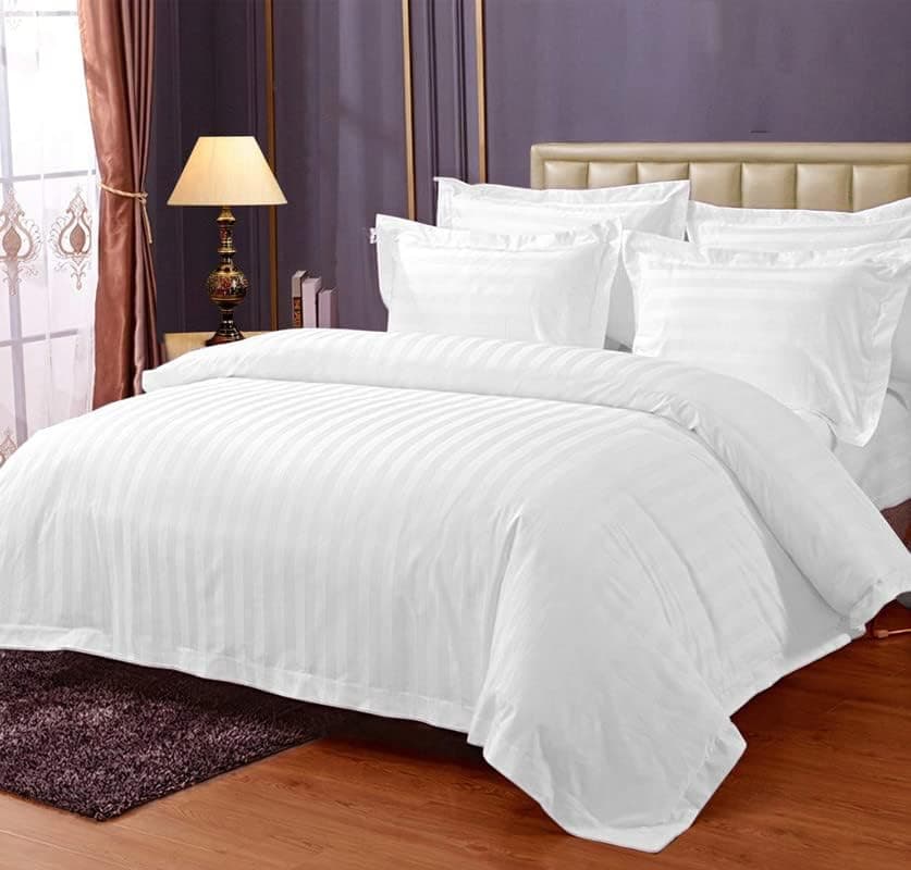 HOME STYLE 300TC Cotton White Stripes King Size Duvet Cover II Razai Quilt Cover for Double Bed with Zipper Closure for Hotels Resorts Guest House Home (90x100 Inch, White, Stripes)