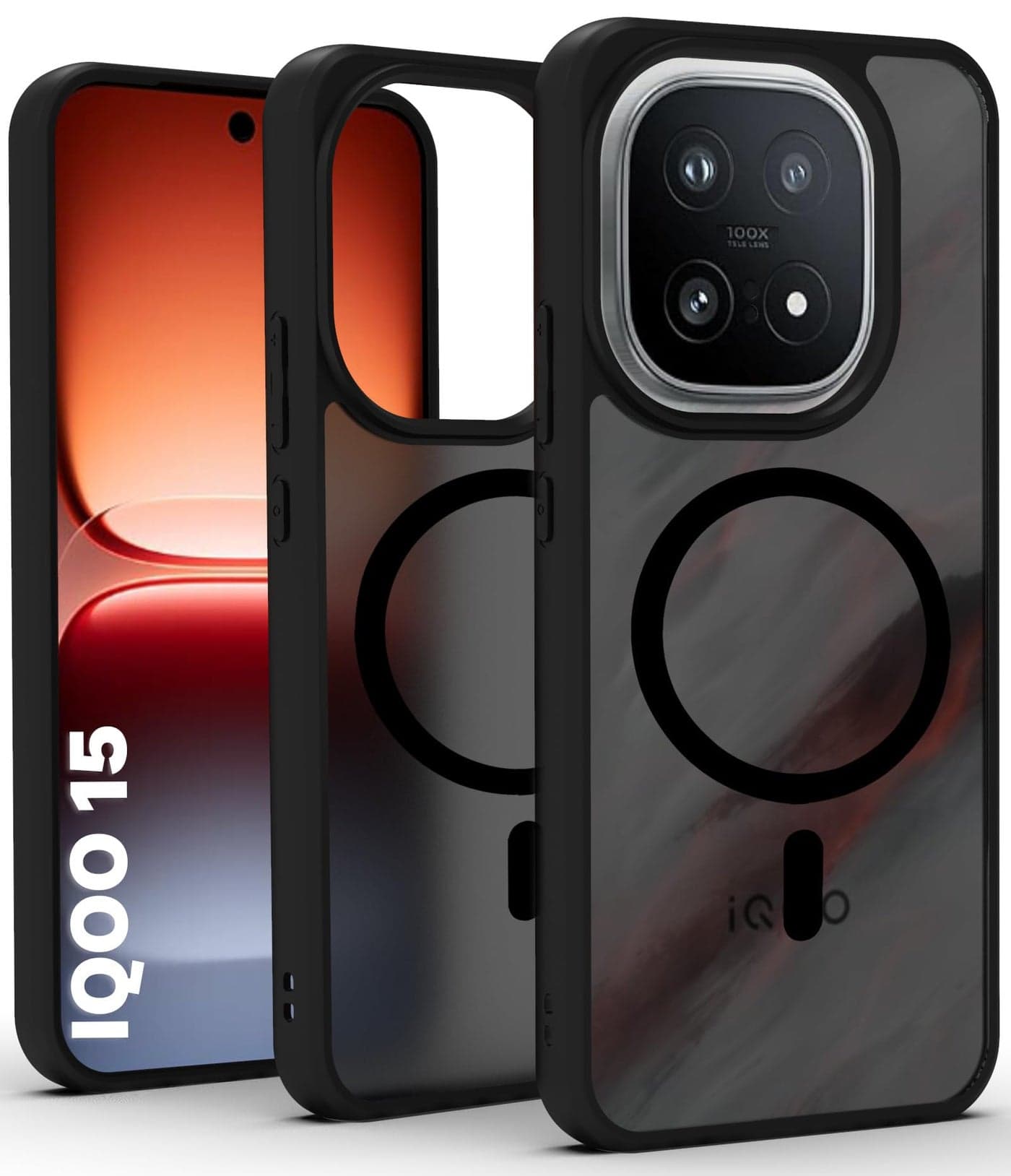 RIGGEAR Shockproof Sleek Hybrid Armor Magnetic Back Cover Case Compatible with MagSafe Accessories for iQOO 15 5G (Smoke Black Matte PC + Black TPU Bumper)