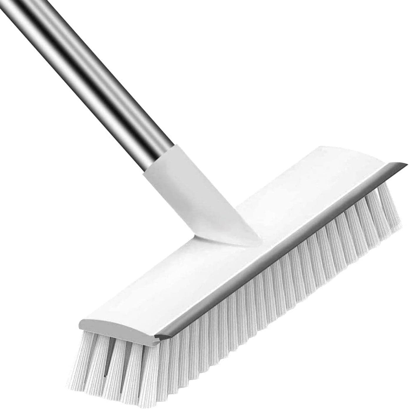 BADHI ENTERPRISE 2in1 Bathroom Cleaning Brush with Wiper and Long Handle Multifunctional White Scrubbing Brush for Tiles Floors Walls and Kitchen Stainless Steel and Efficient Cleaning