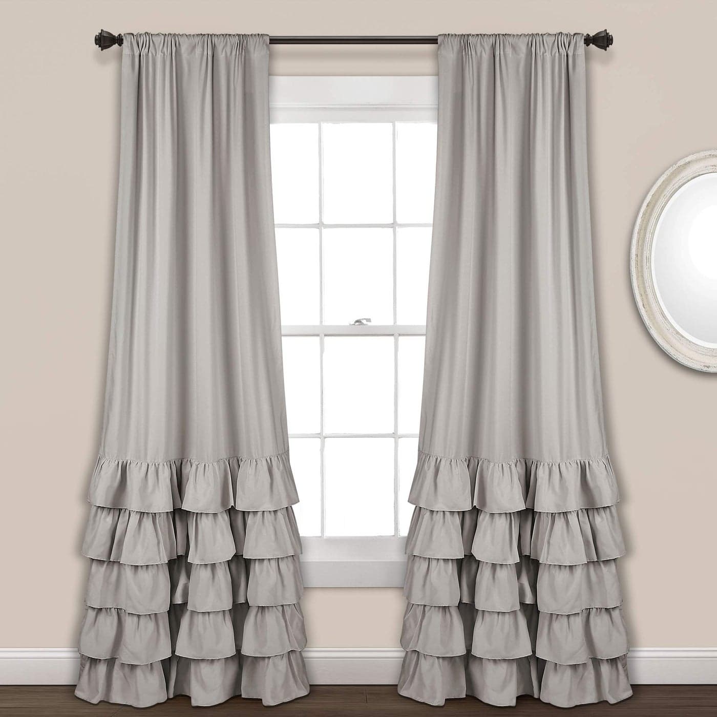 Lush Decor Allison Ruffle Curtains Window Panel Drapes Set for Living Dining Room Bedroom Pair 84 x 40 Light Gray