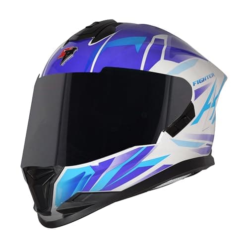 Steelbird SBH-57 Fighter F4 ISI and DOT Certified Full Face Helmet for Men and Women with Inner Silver Sun Shield (Large 600 MM, Glossy White Sky Blue)
