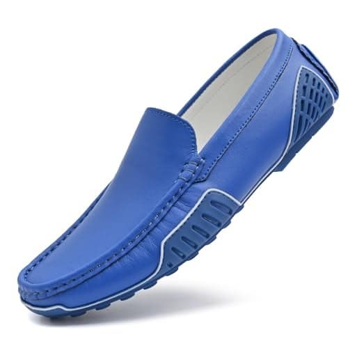 LUODENGLANG Mens Loafers Casual Shoes Slip On Premium Genuine Leather Driving Shose Penny Loafers for Men Lightweight Breathable Blue 10 M44