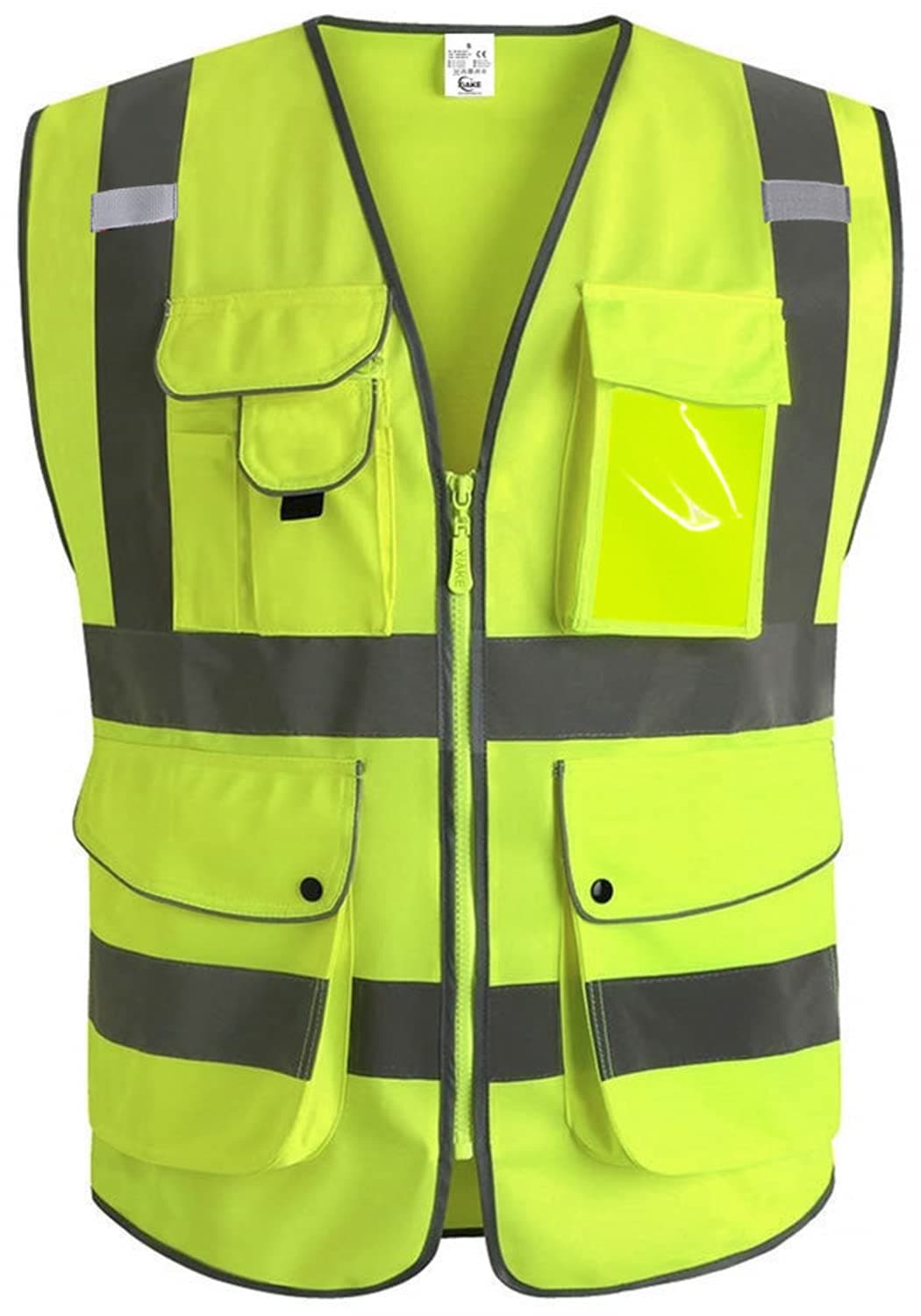 XIAKE 9 Pockets Class 2 High Visibility Reflective Safety Vest Men Women Work Construction Vest Zipper Front Meets ANSI Standards(Yellow,4X-Large)