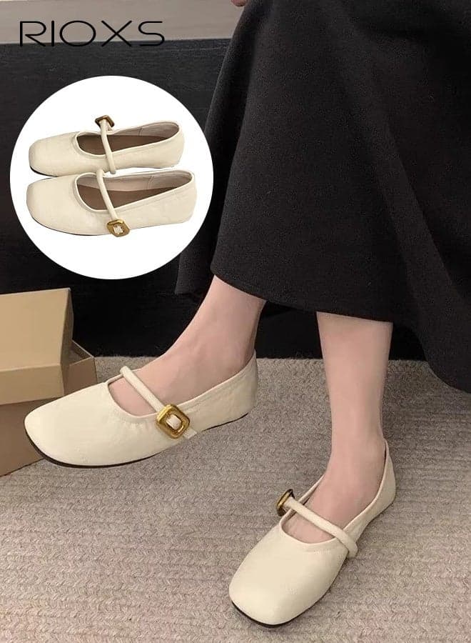 Women's Comfort Shoes, Square Toe Mary Jane Flats for Women, Retro Premium Leather Dress Flats, Ankle-strap Mary Jane for Ladies, Elegant Slip-on Ballet Flat Shoes, Ladies Soft Comfortable Ballet Mary Jane Shoes, Casual Dressy Shoes for Female, Classic Flats for Party Wedding Date Nights Work Office