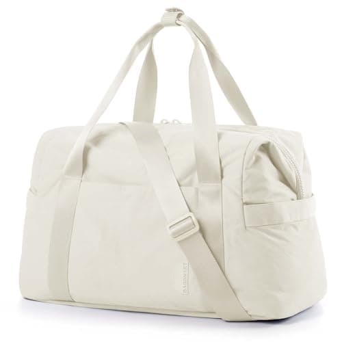 BAGSMART BAGSMART Gym Bag for Women, Carry on Weekender Overnight Bag, Travel Duffel Bags with Trolley Sleeve, Personal Item Travel Bag Tote Bag Workout Dance Bag(Light Beige-Large)