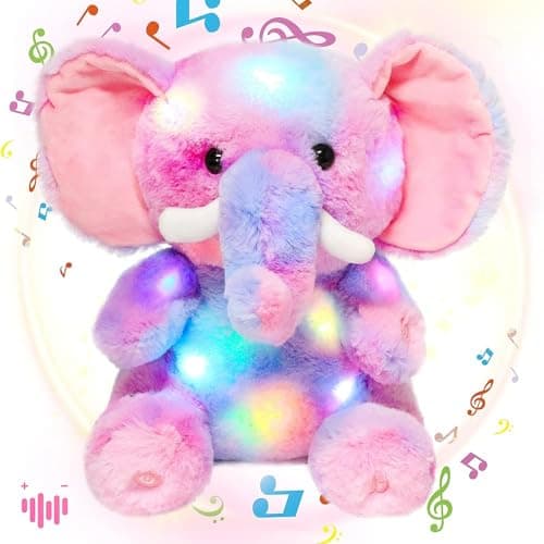 Hopearl Colorful LED Musical Stuffed Elephant Light up Singing Plush Elephish Adjustable Volume Lullaby Animated Soothe Birthday Festival for Kids Toddlers Rainbow 11