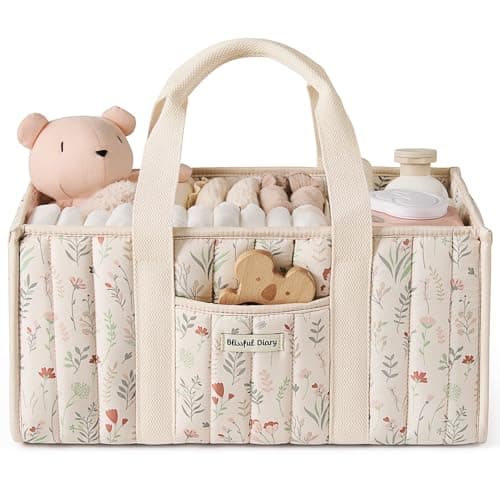 Blissful Diary Floral Diaper Caddy Organizer Stylish Nursery Storage Basket Gift for Baby Shower Newborn Essentials Floral Beige
