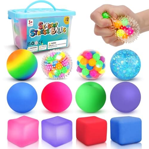Stress Balls Fidget Sensory Toys 12 Pack Squishy Stress Balls for Kids 312 Hand Therapy Sensory Ball with Anxiety Pressure Relief Squeeze Stress Toys Bulk Classroom Prize Gift for Student