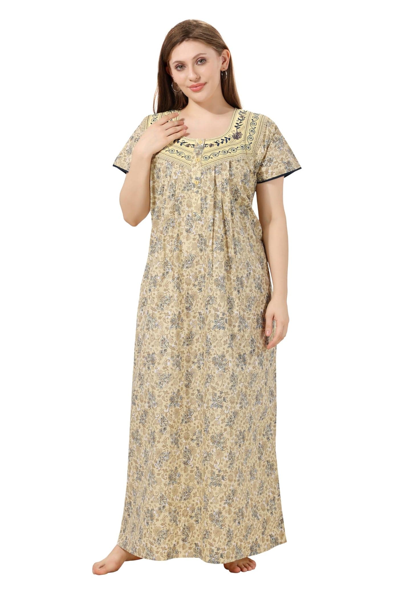 Soulemo Women's Pure Cotton Floor Length Nighty (S - Bust - 38 - Corn_Yellow) 1690HS