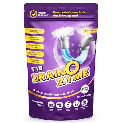 T1B Drain O Zyme Drain Cleaner Powder - Enzyme Based - Removes Odour, Clogs & Blockages from Kitchen, Bathroom & Commercial Drains, Safe For All Pipes - 250 gm