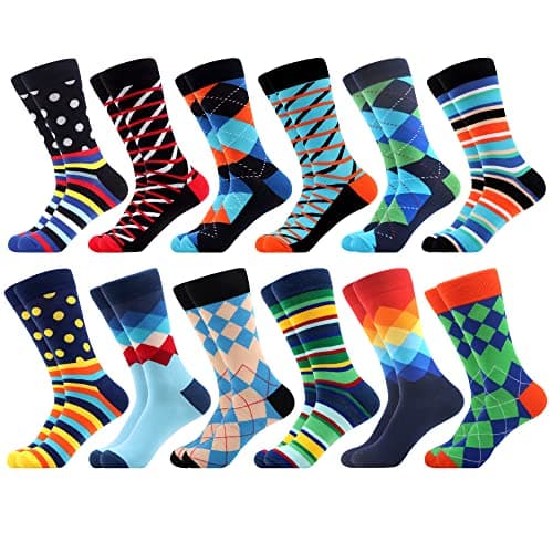 WeciBor Men's Dress Colorful Funny Fancy Cool Cotton Crew Socks, 12 Pack Multicolor Geometric, Size 10-13