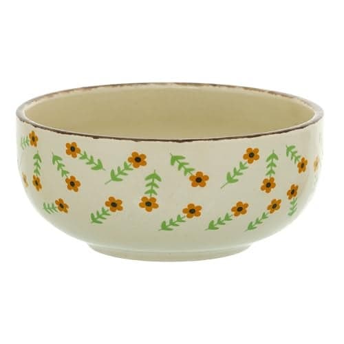 Claymistry Ceramic Dinner Serving Bowl | Printed Ceramic Katori | Daily Use,Gifting, Birthday, Anniversary (Yellow, Pack of 1)