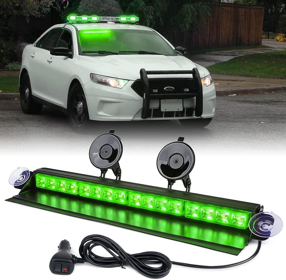 Xprite 16 LED Aluminum Windshield Strobe Light Bar - Green