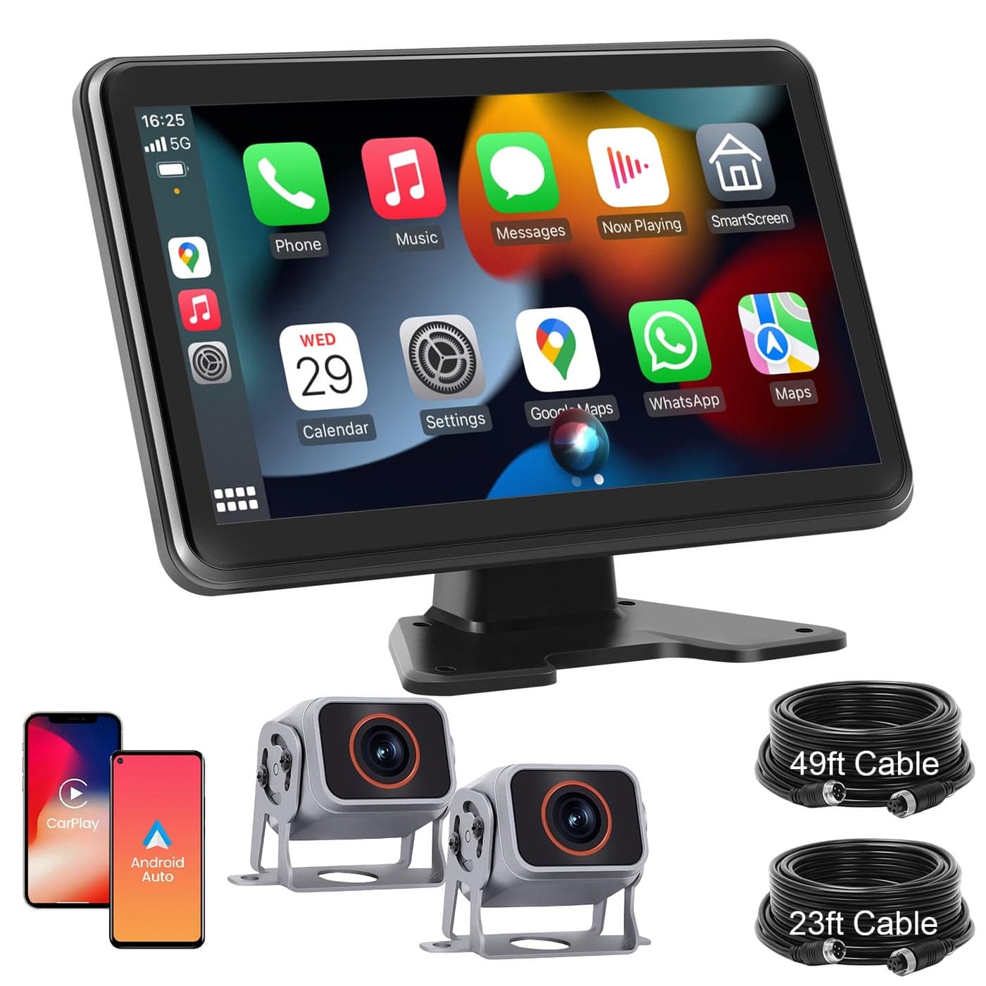 Losuudy HD1080P Wired Backup Camera System with Apple Carplay Android Auto10 Touch Screen Monitor 2 Rearview Reverse Cameras Night Vision IP68rated Backup Camera for Trucks RVs Trailers