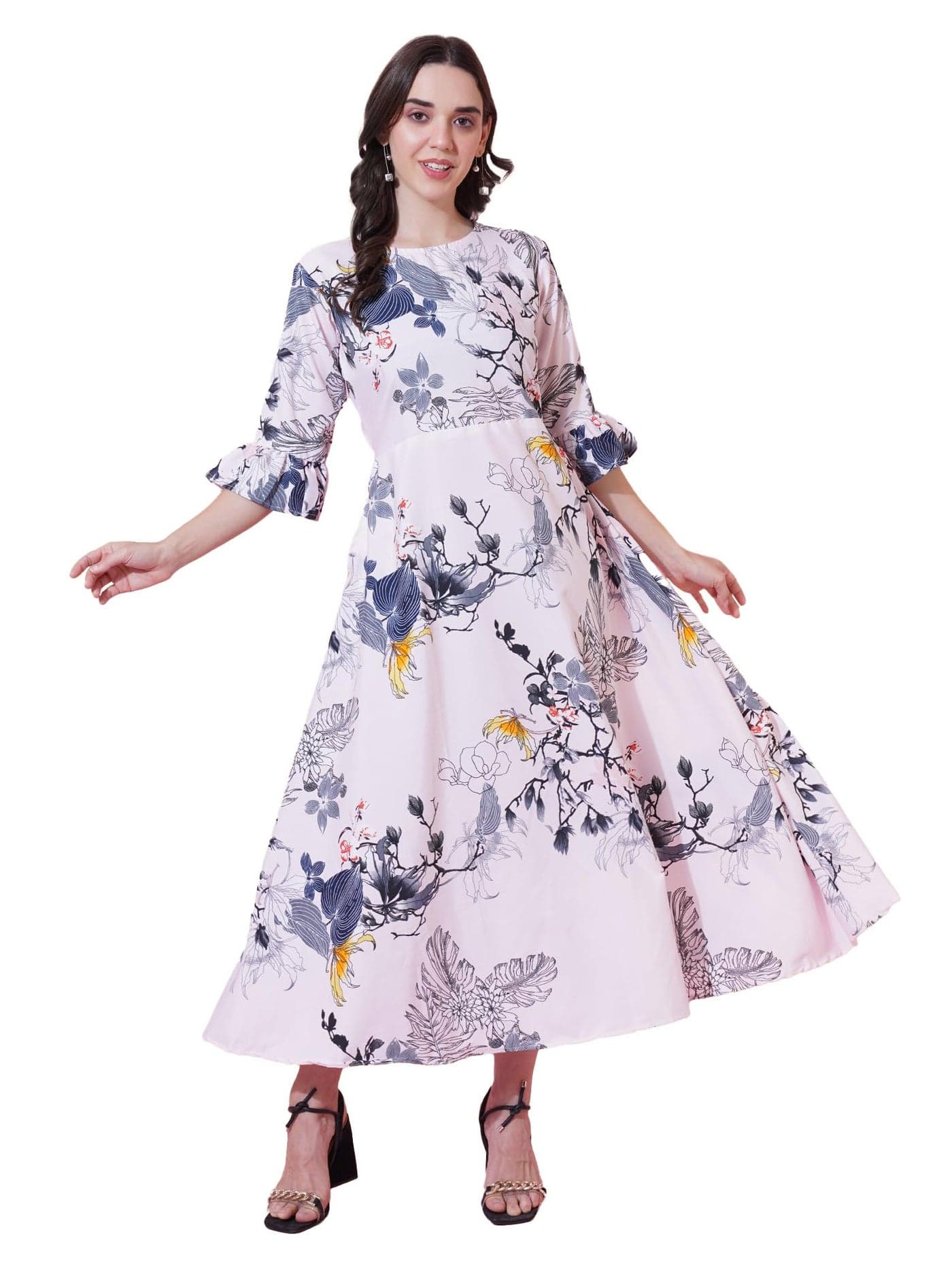Indietoga Women's Plus Size Pink Floral Printed Long Maxi Dress (6XL)