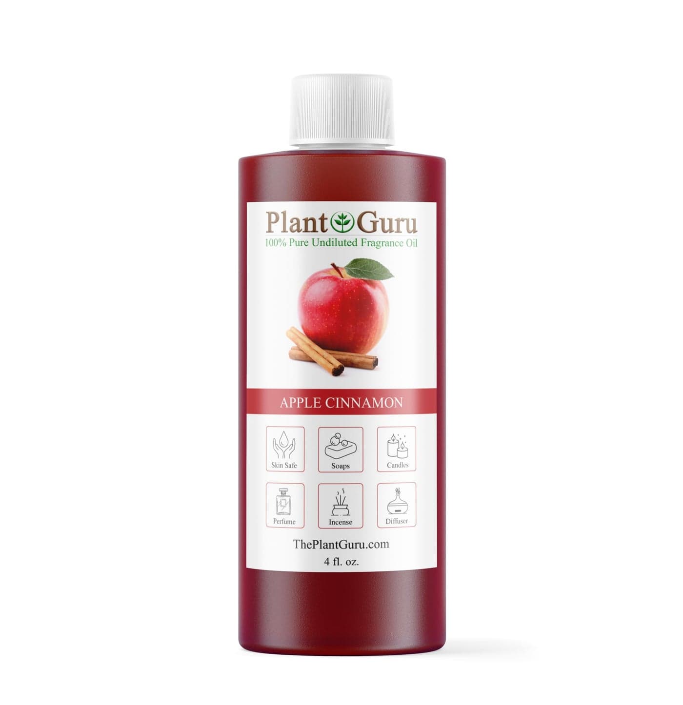 Apple Cinnamon Fragrance Oil 4 fl. oz. Scented Oil for DIY Soap Making, Candles, Bath Bombs, Body Butters. Used in Aromatherapy Diffusers, Burners and Warmers. Great Addition to Lotions and Creams.