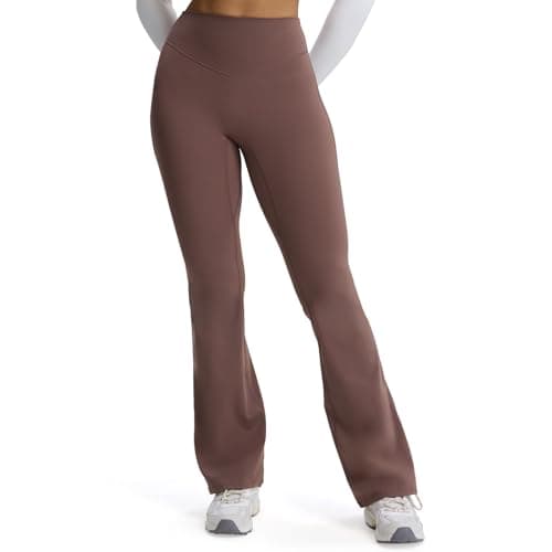 Aoxjox Flare Leggings for Women Metamorph Mid-Rise Hidden Scrunch Butt Lifting Wide Leg Yoga Pants 34" (Fudge Coffee, Small)