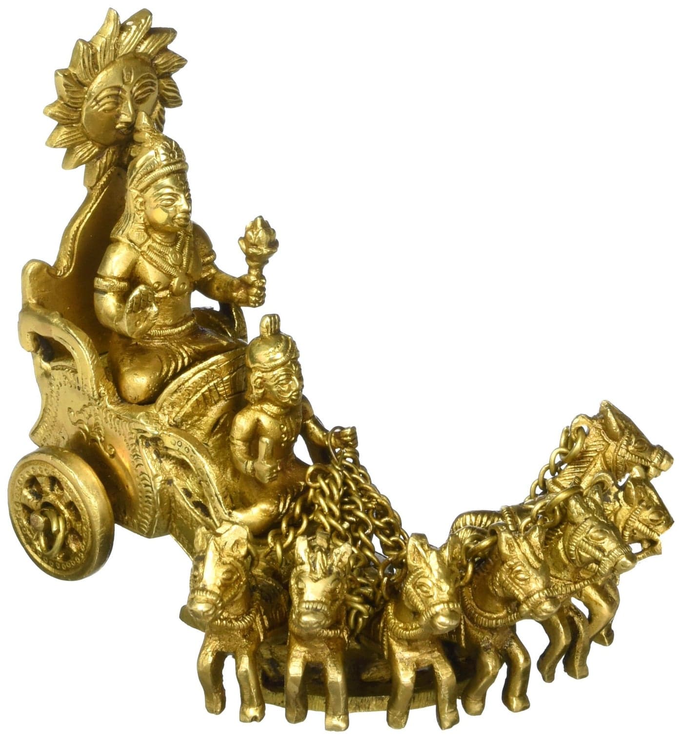 Dattatreya Lord Surya on His Seven Horses Chariot - Brass Statue, Height : 5.5 inches