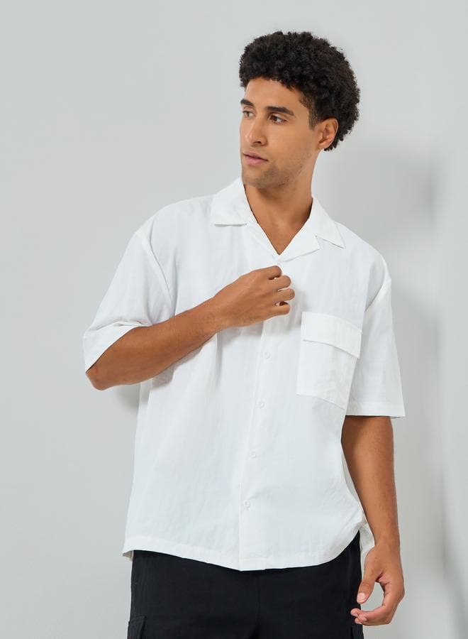 Men White Resort Collar Oversized Shirt