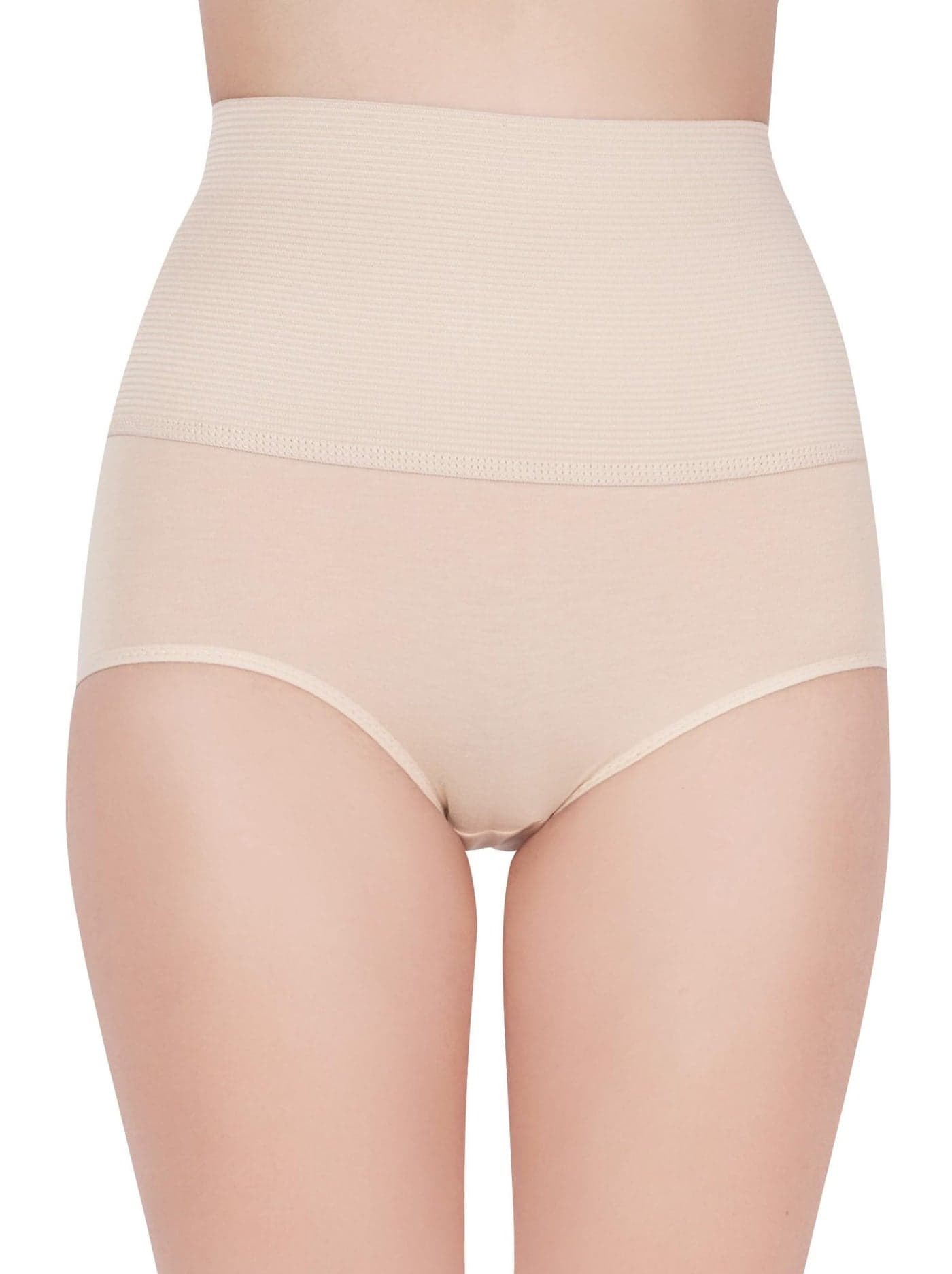 PLUMBURY Women's Cotton High Waist Tummy Tucker Panty for Postpartum | Post Pregnancy Support Tummy Shaping & Trimming Briefs, Beige, Size L