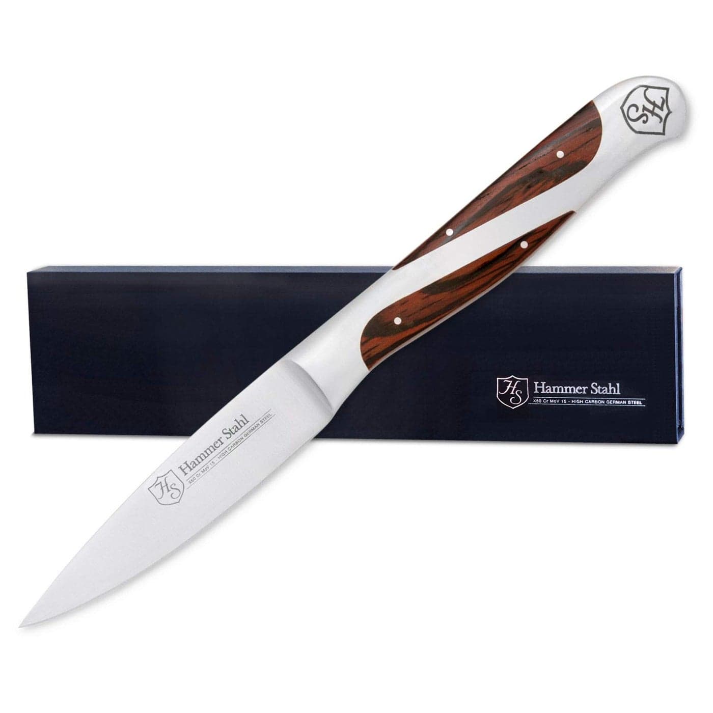 Hammer Stahl 35 Inch Paring Knife Versatile Fruit Knife for Garnishing Peeling and More Small Kitchen Knife for Vegetables and Fruits Ergonomic QuadTang Pakkawood Handle Gift Box