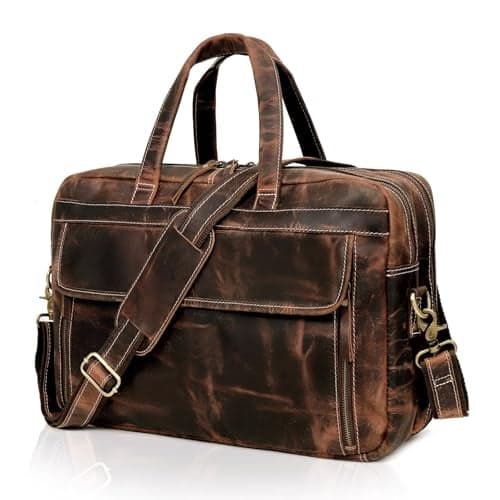 Full Grain italian Leather Briefcase for Men Top Choice Gifts Handcrafted Laptop Bag with Multiple Compartments Brown 16 inch
