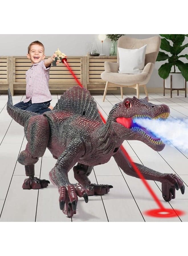 Mini Tudou Remote Control Dinosaur Toys for Kids,Light Tracing RC Jurassic Spinosaurus Dinosaur Toys w/Auto Spray and Realistic Light & Roaring,Walking Robot Dinosaur Toys for Boys Girls 3-5 4-7 8-12
