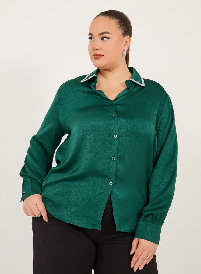 Plus Size Embellished Collar Shirt — 5XL