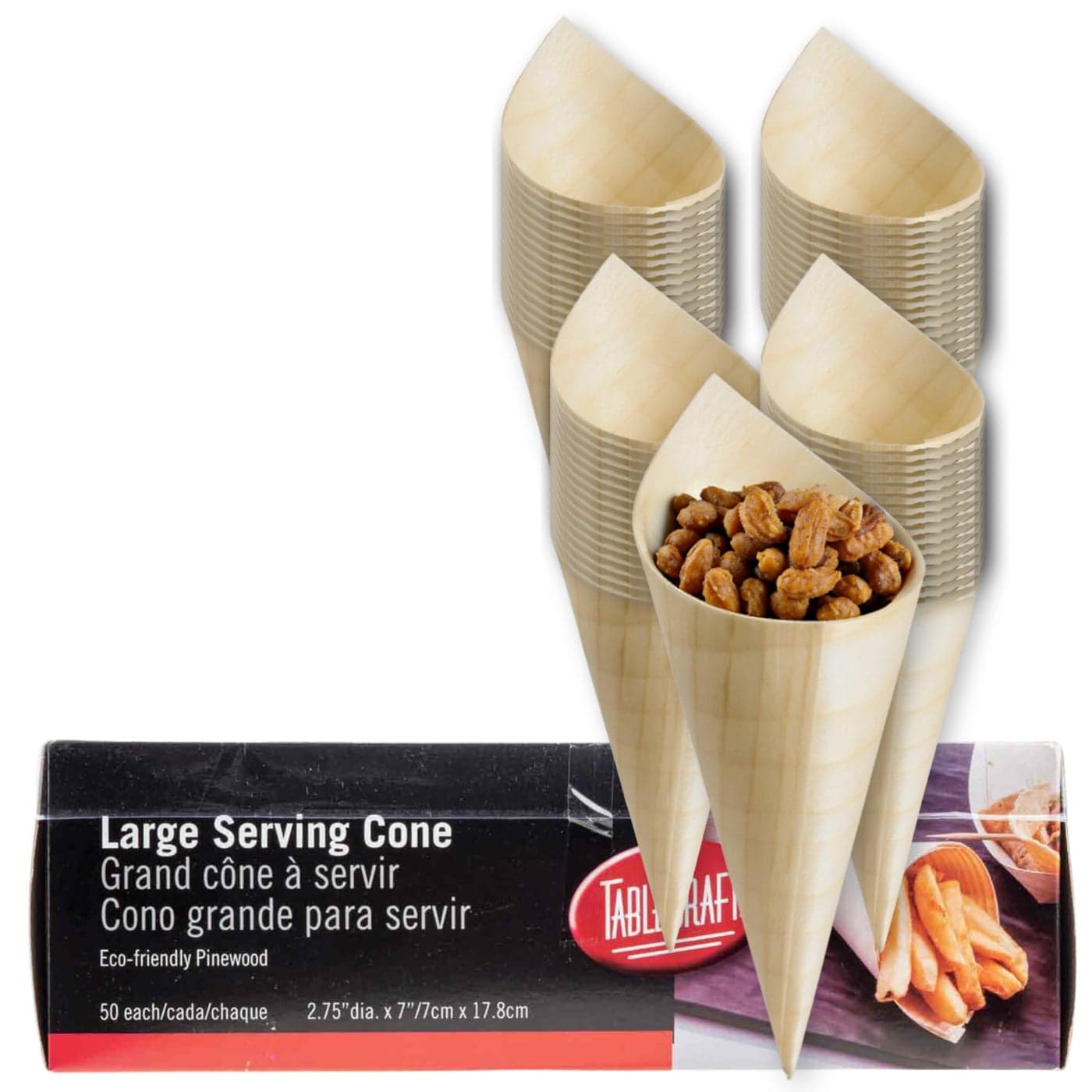 TableCraft BAMDCN7 Cash Carry Disposable Serving Cones 4 oz Poplar Pack of 50 Disposable SingleUse for Snacks and Charcuterie