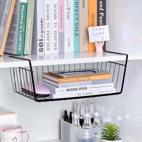 Go Hooked Under Shelf Basket, 1 Pack Wire Under Cabinet Organizer Shelf, Hanging Storage Baskets for Kitchen Pantry, Black(Metal)