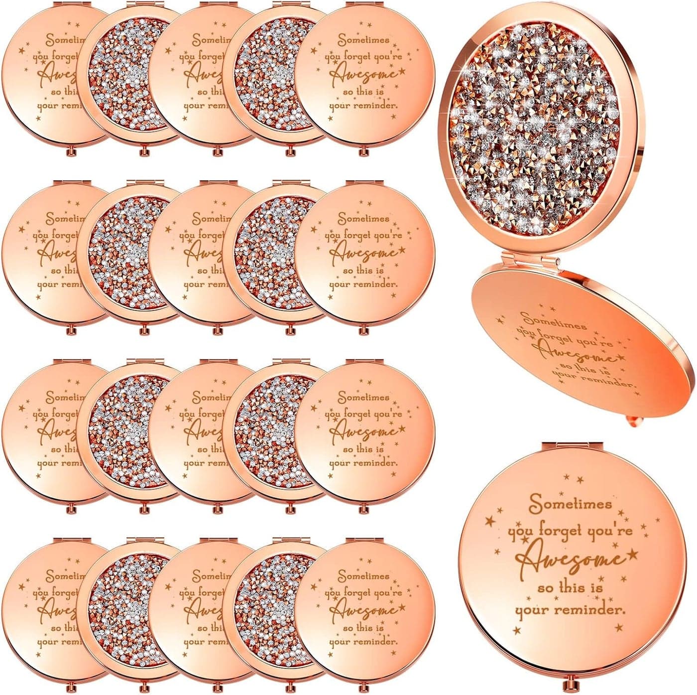 Roowest 20 Pcs Inspirational Compact Mirror Sometimes You Forget Youre Awesome Appreciation Gifts for Women Employee Coworker Friends Birthday Party Favors Magnifying Pocket Mirror Rose Gold